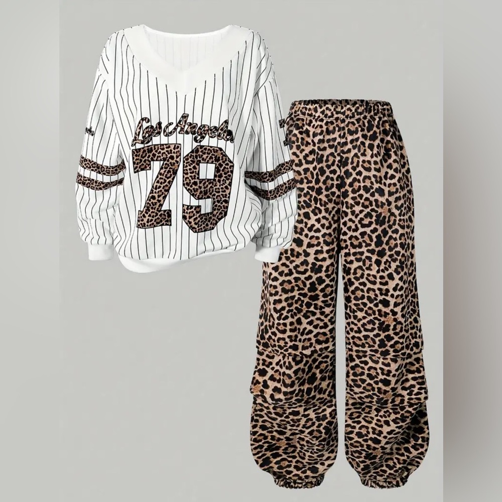 Striped Los Angeles 79 shirt and Leopard Print Pants Set